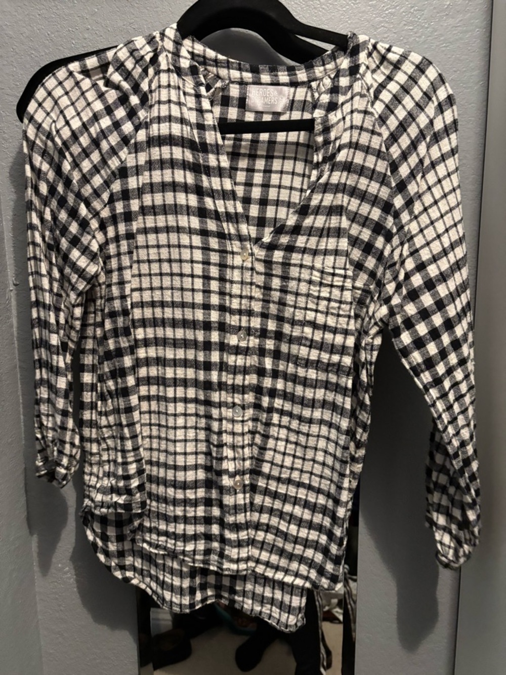 Black & White Plaid Button-Down Shirt
